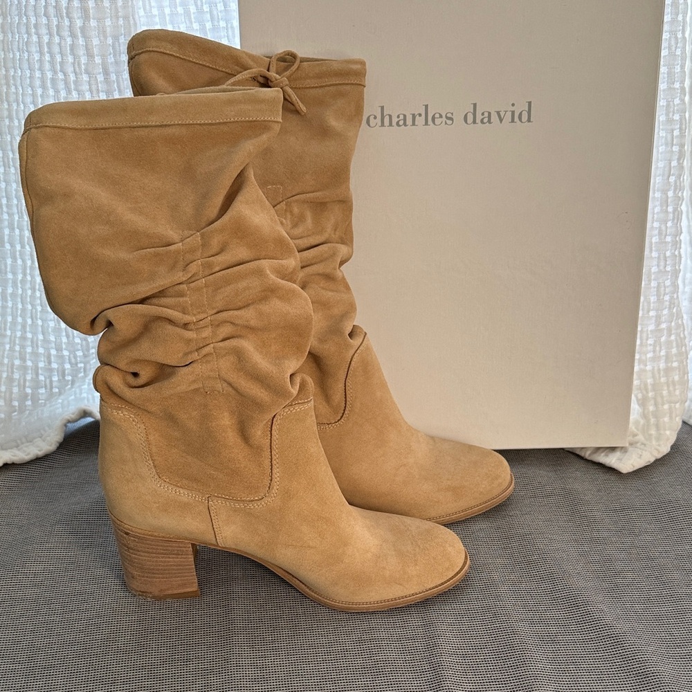 Charles David Camel Suede Heeled Boots